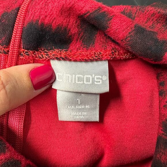 Chicos Womens Red Black Animal Print Mock Neck Long Sleeve Top Size 1/Medium/8 - Picture 6 of 10
